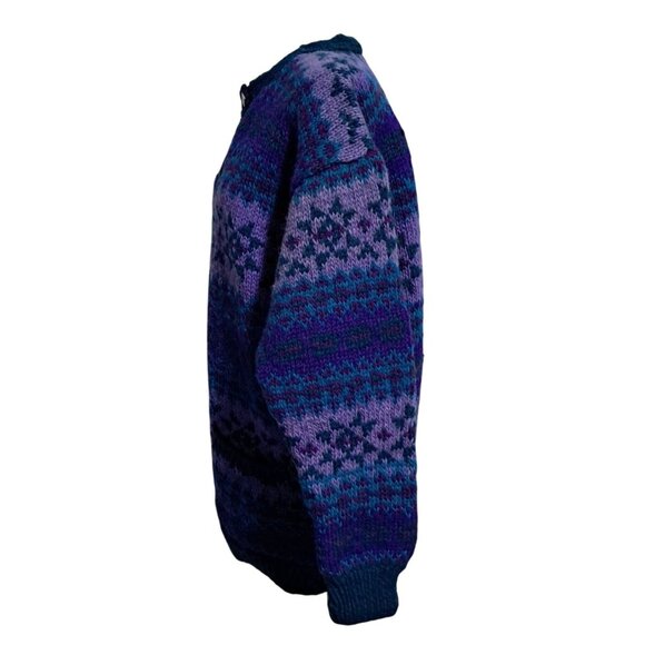 Stunning Vintage Himalayan Wool Cardigan Handknit Fair Isle Nepal Blue Gradient - Picture 7 of 11